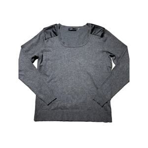 Lyn Womens L Dark Grey Knit Long Sleeve Sweater w/ Black Faux Leather Patches